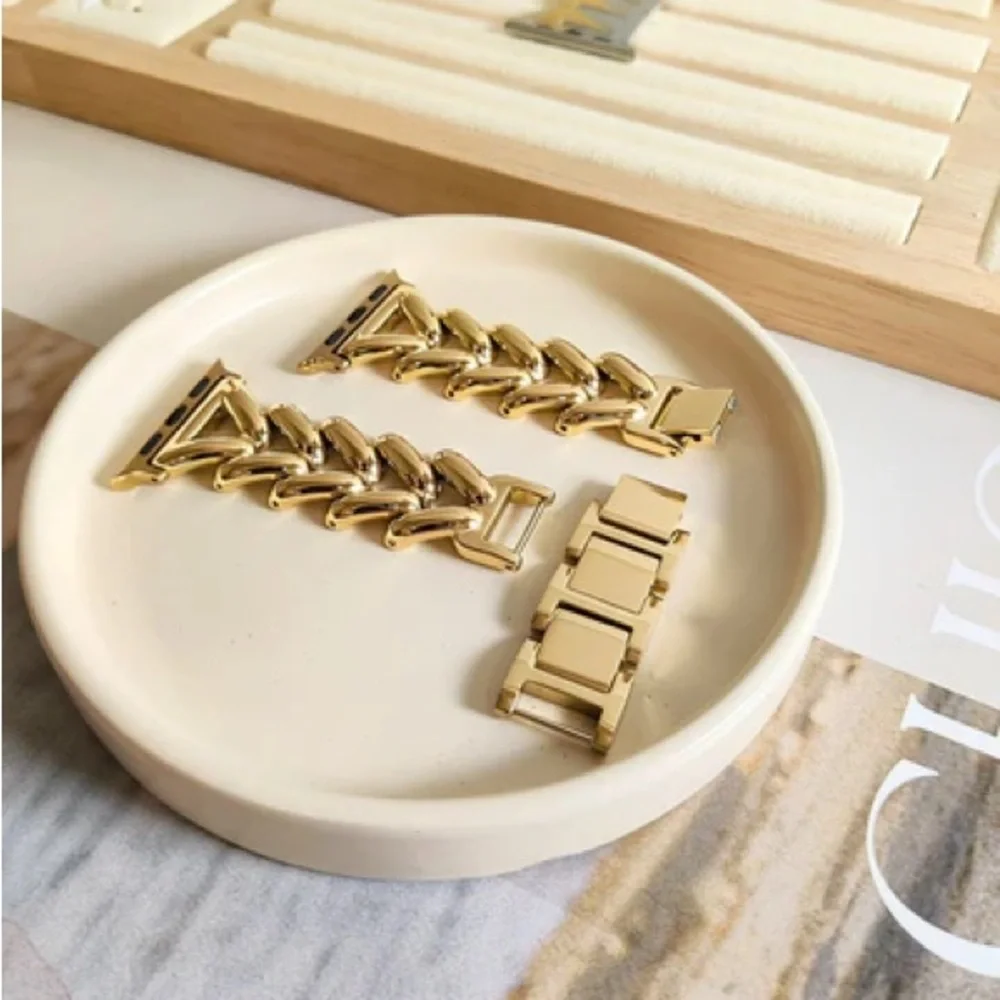 Apple watch strap 42mm 44mm 45mm cuban yellow gold stainless PVD plated iwatch